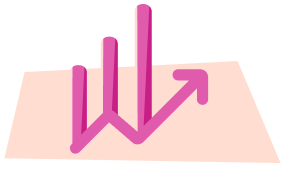 Downward bars with an upward arrow on a peach plate