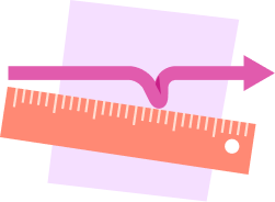 Ruler with a measuring arrow on a lilac plate